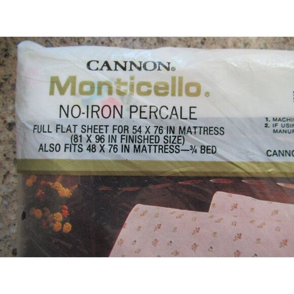 VTG Cannon Monticello No-Iron Percale Full Flat Sheet Petites Fleurs  81 x 96 - Picture 5 of 9